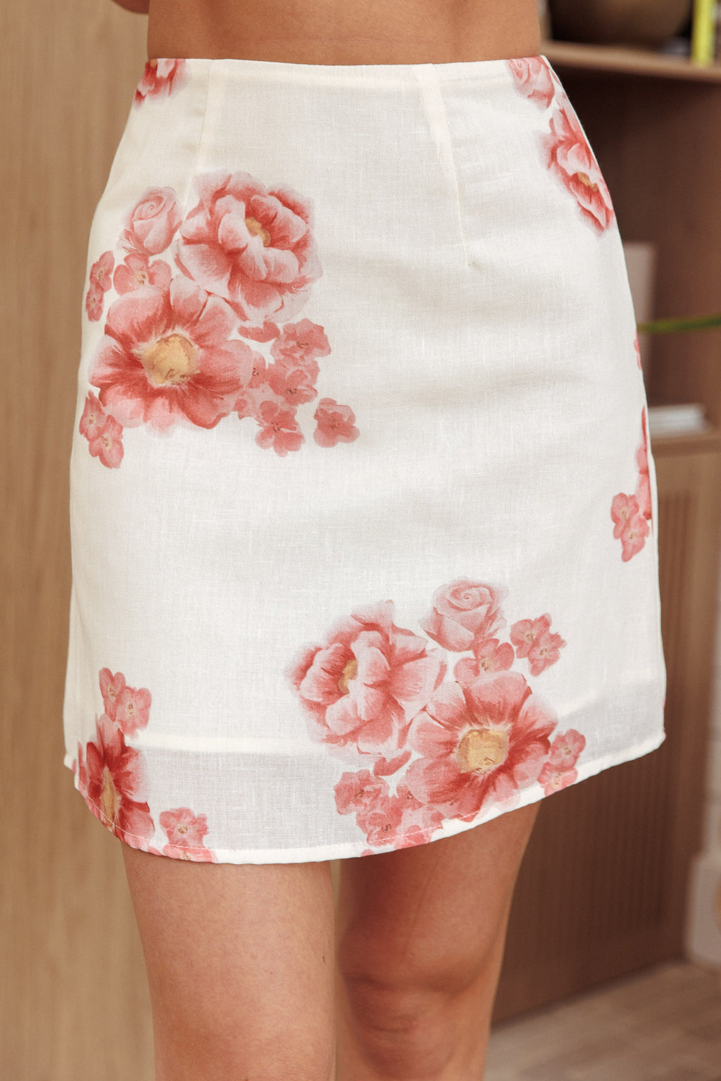 Sunlit Grove A-Line Mini Skirt Floral Cream/Red by Selfie Leslie
