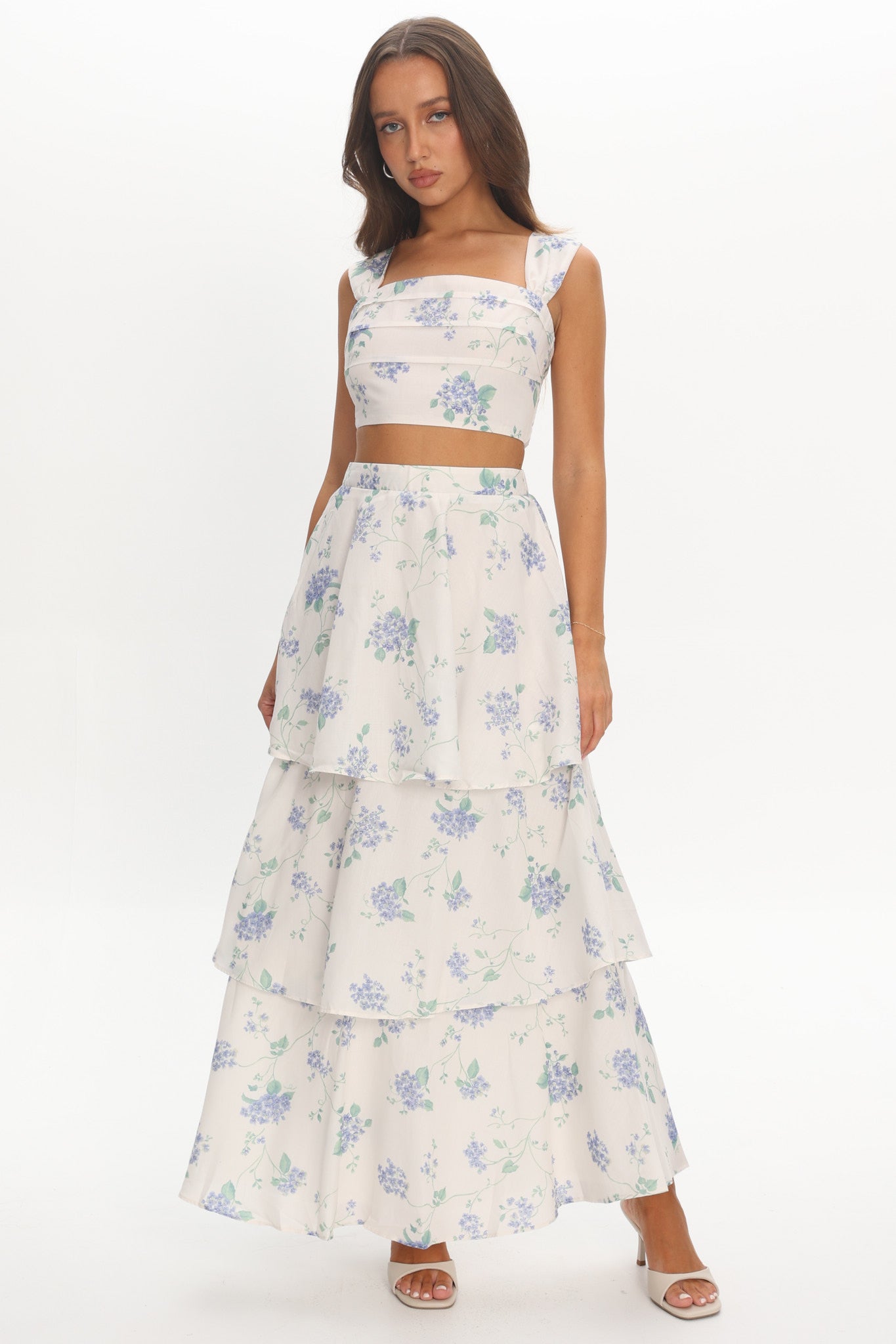 Dixon Tiered Maxi Skirt Floral Beige