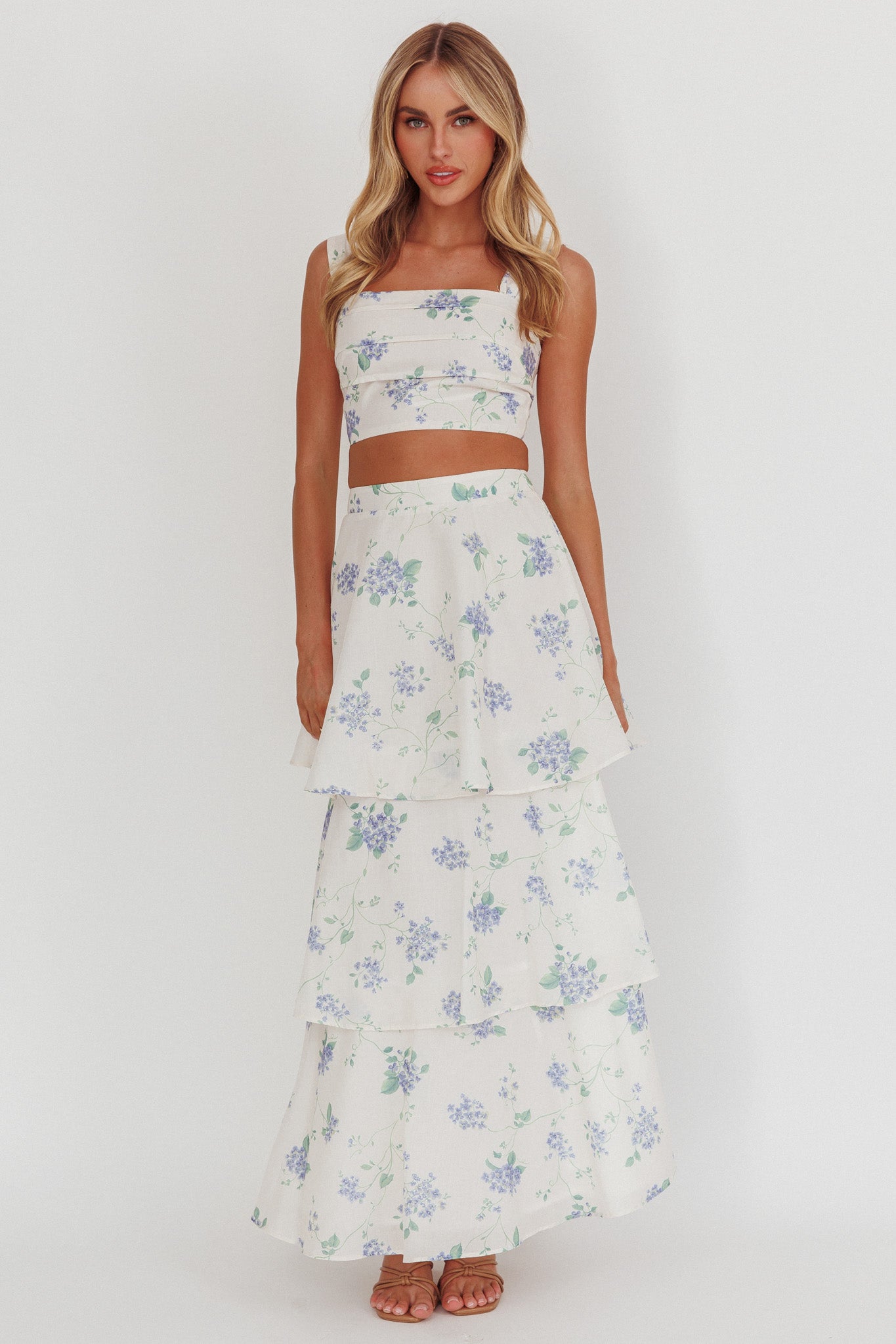 Dixon Pintuck Pleat Crop Top Floral Beige by Selfie Leslie