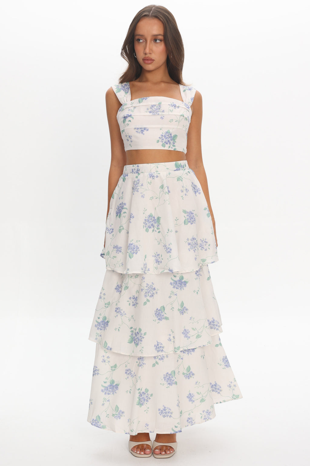 Dixon Pintuck Pleat Crop Top Floral Beige