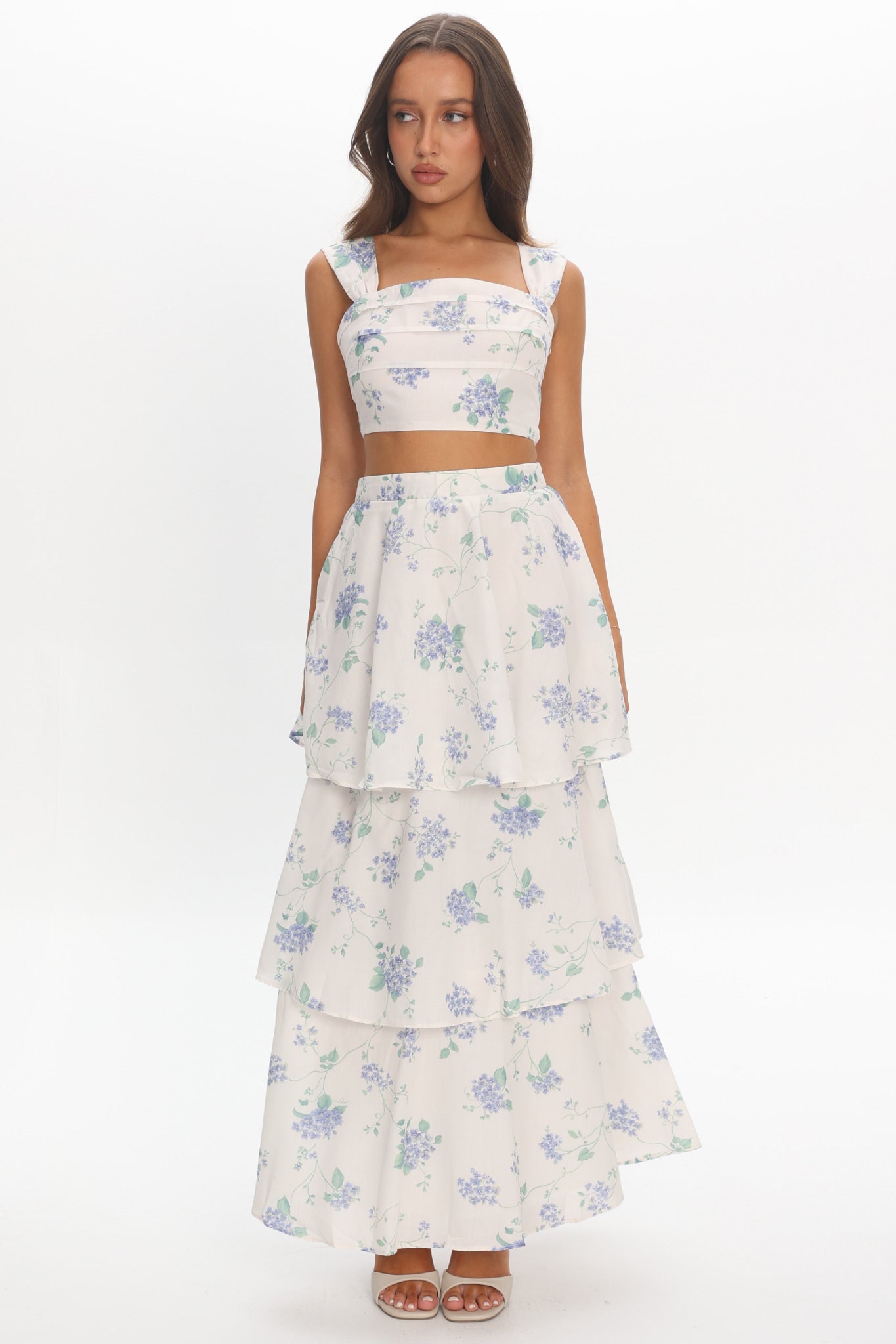 Dixon Pintuck Pleat Crop Top Floral Beige