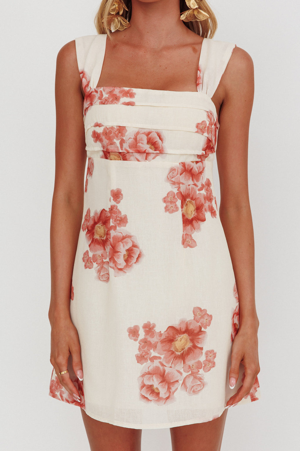 Dixon Pintuck Pleat Mini Dress Floral Beige by Selfie Leslie
