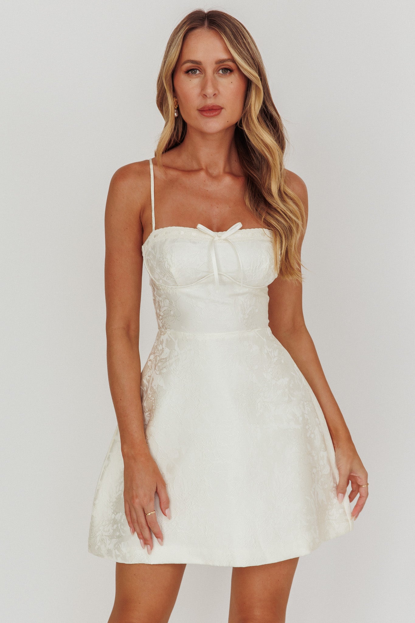 Shop the Kyrah Lace-Up Back Mini Dress Cream