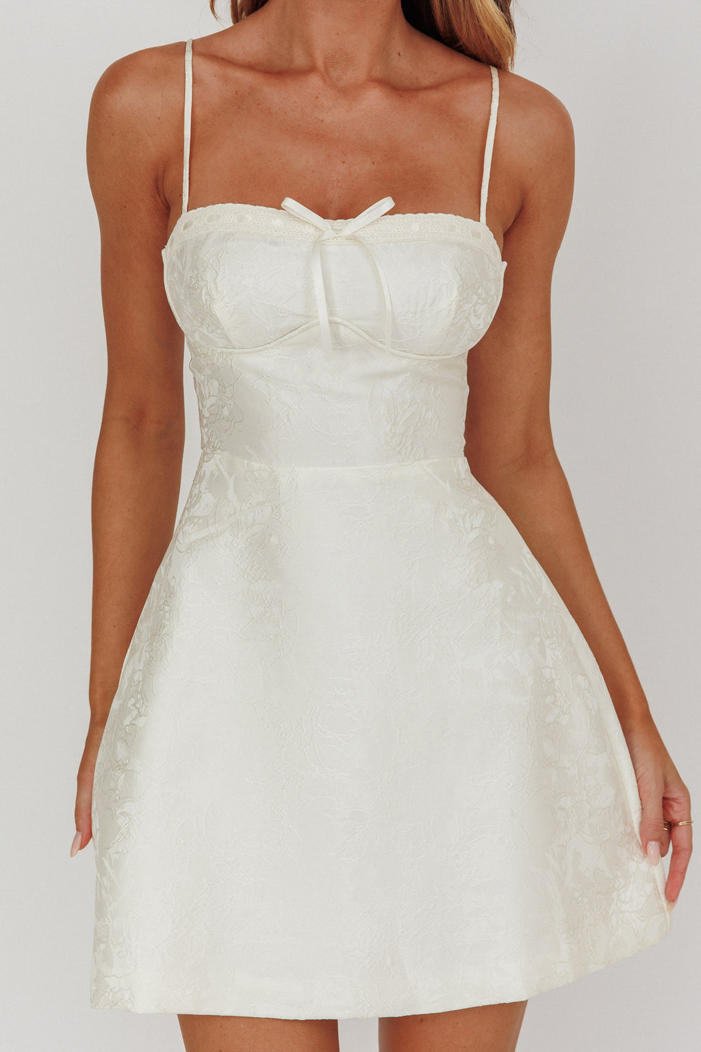 Kyrah Lace-Up Back Mini Dress Cream by Selfie Leslie