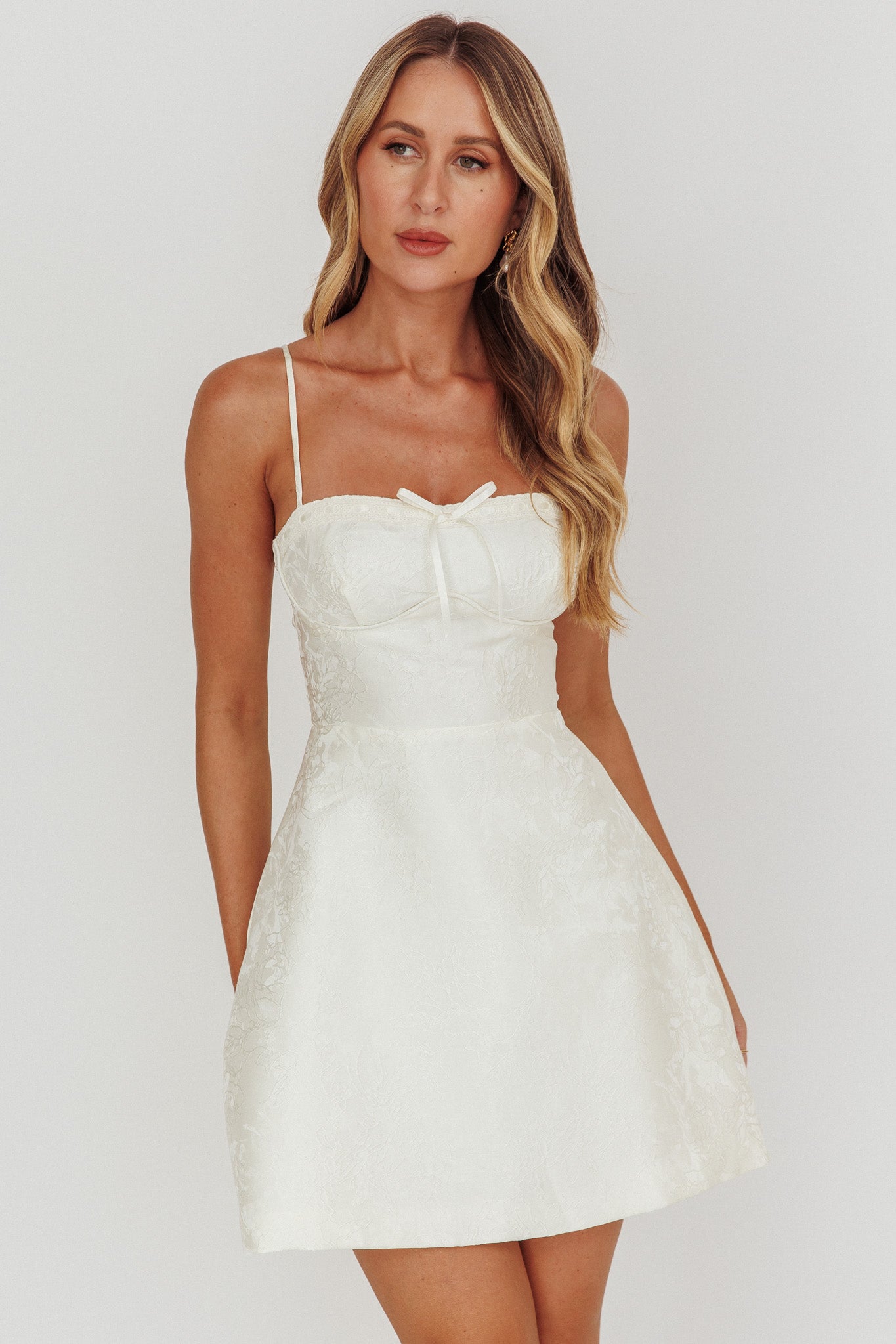 Kyrah Lace-Up Back Mini Dress Cream | Selfie Leslie