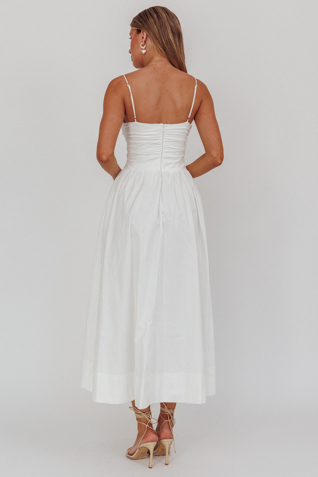 Ezrah A-Line Rosette Maxi Dress White by Selfie Leslie
