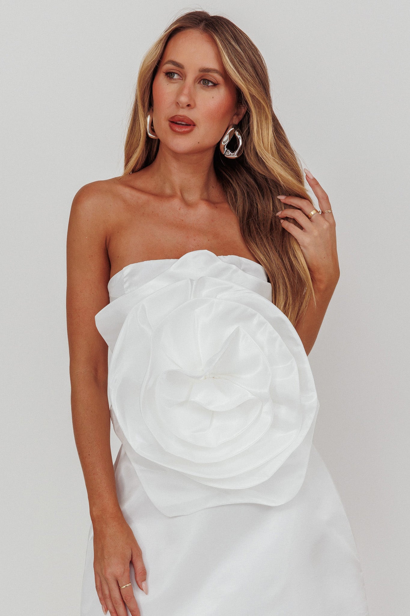 Count Down Rose Feature Strapless Top White by Selfie Leslie