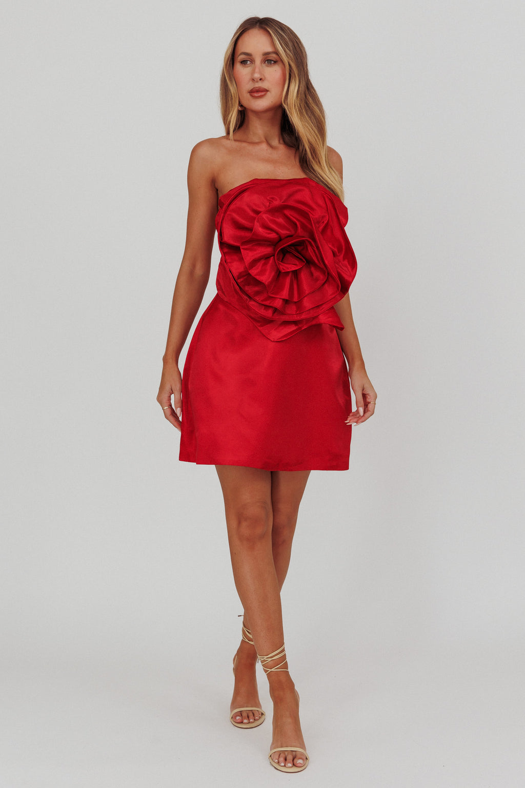 Count Down Rose Feature Strapless Top Red by Selfie Leslie
