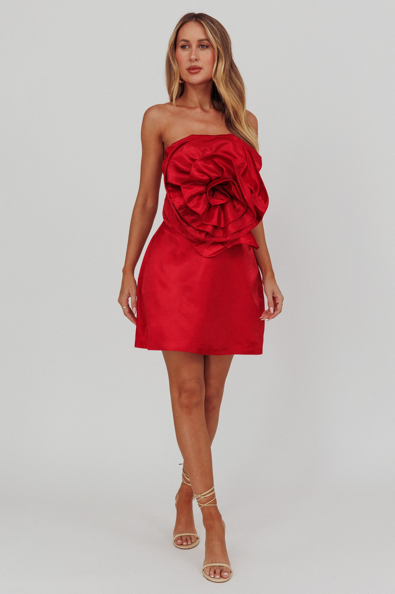 Count Down Rose Feature Strapless Top Red by Selfie Leslie