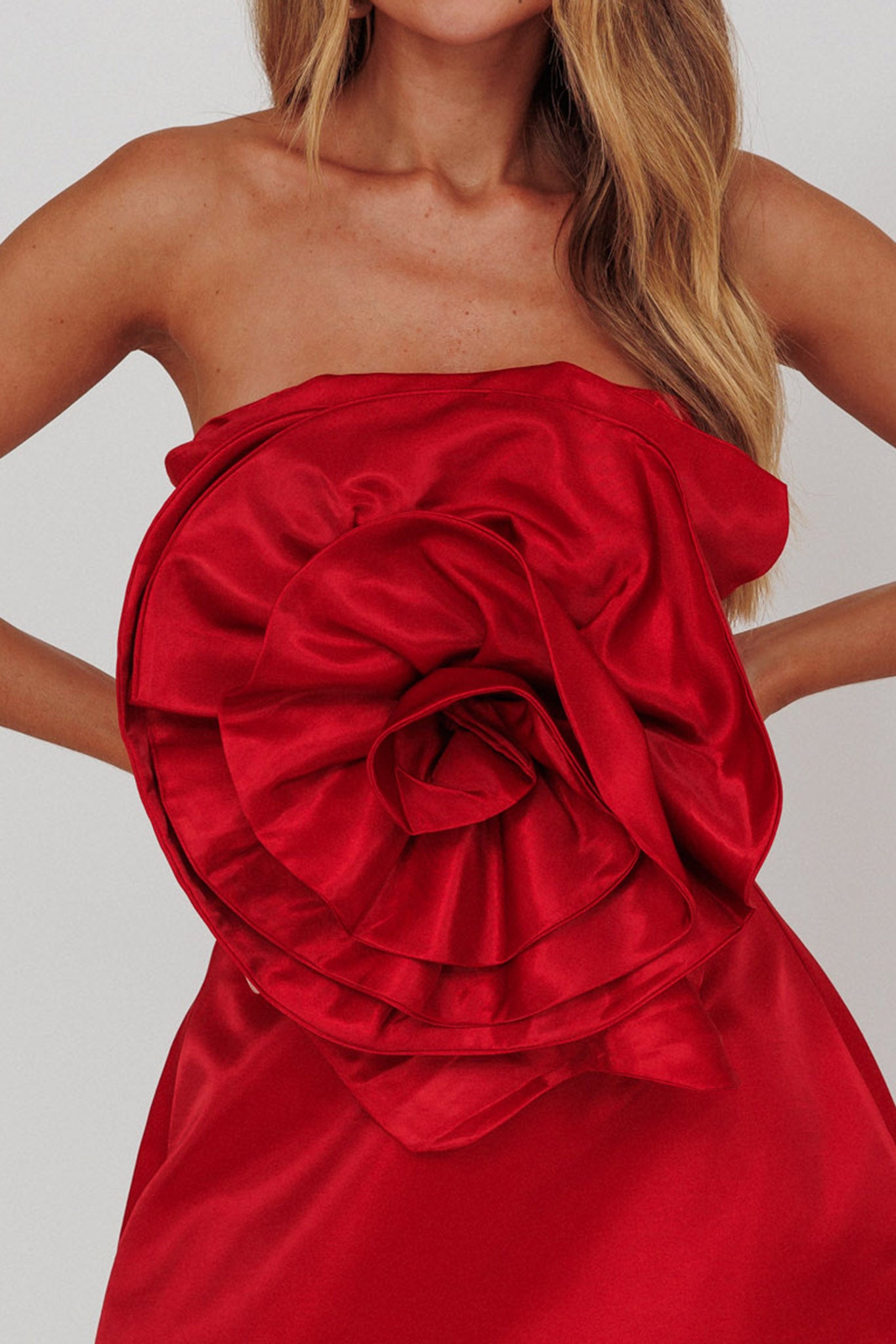 Count Down Rose Feature Strapless Top Red by Selfie Leslie