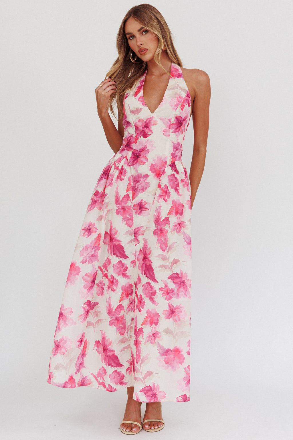 El Corazon Halterneck Dress Floral Pink by Selfie Leslie