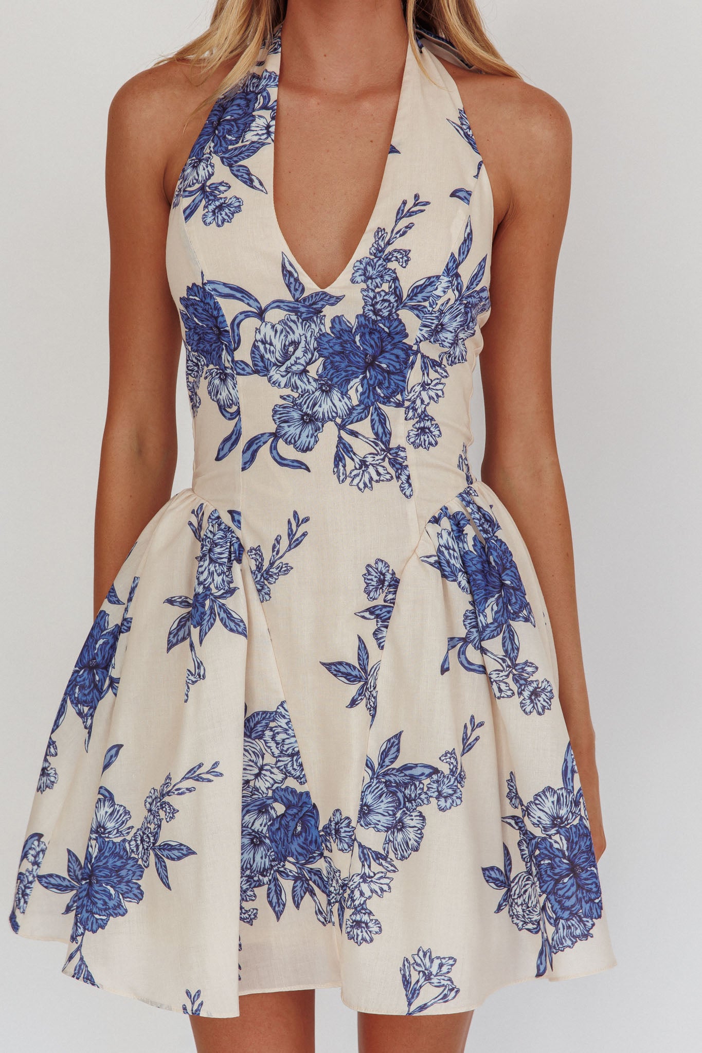 El Corazon Halterneck Mini Dress Floral Blue by Selfie Leslie