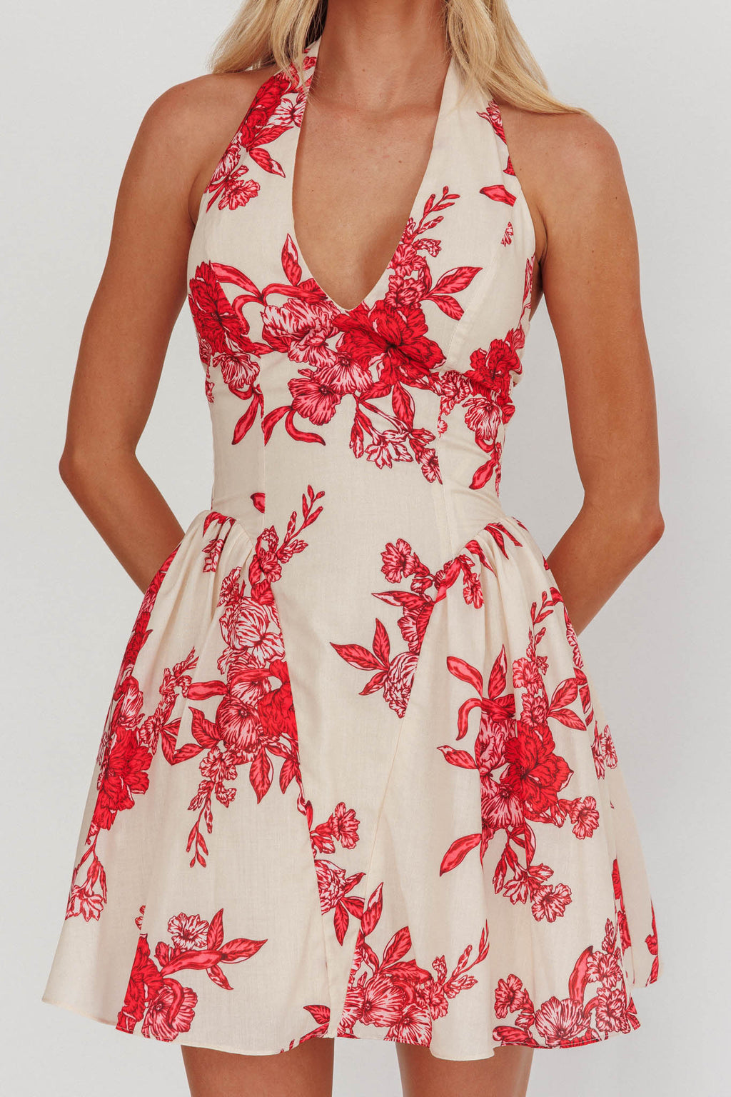El Corazon Halterneck Mini Dress Floral Red by Selfie Leslie