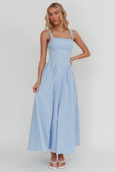 blue heart dress El Corazon Smocked Neckline Maxi lace insets Color:Ivory Flower id0005 Light Blue Mother of