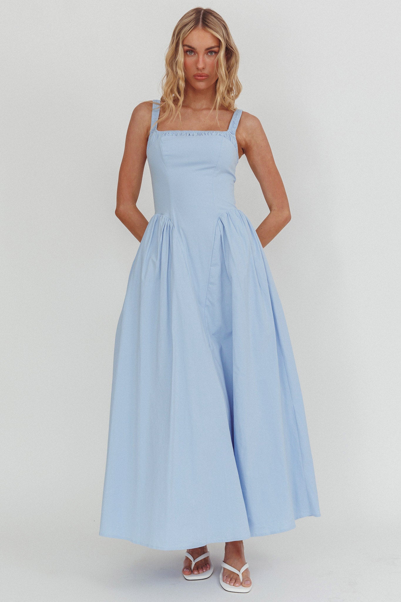El Corazon Smocked Neckline Maxi Dress Blue by Selfie Leslie