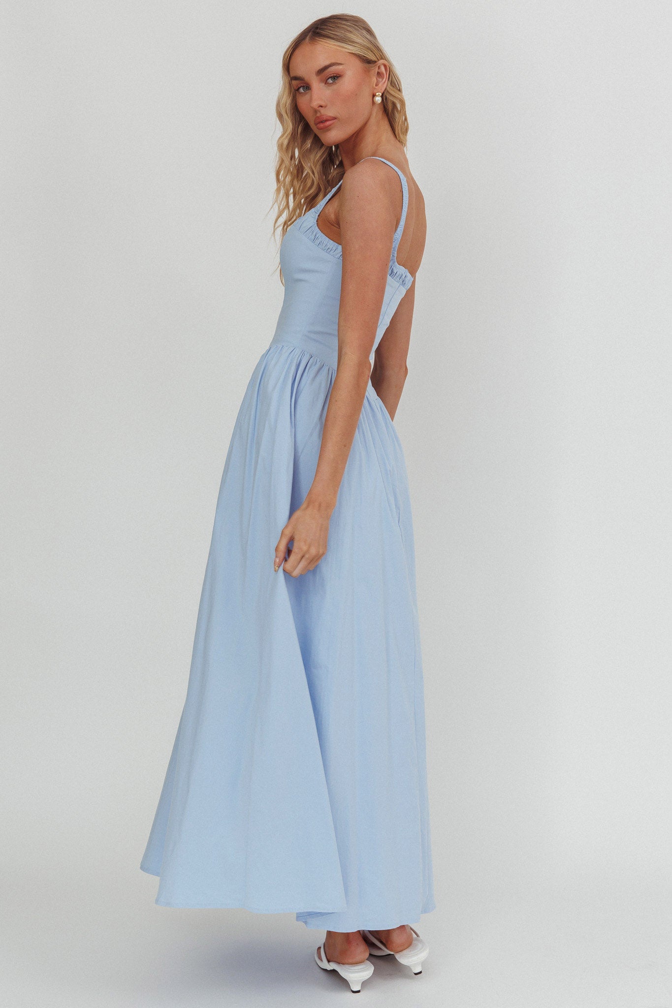 El Corazon Smocked Neckline Maxi Dress Blue by Selfie Leslie