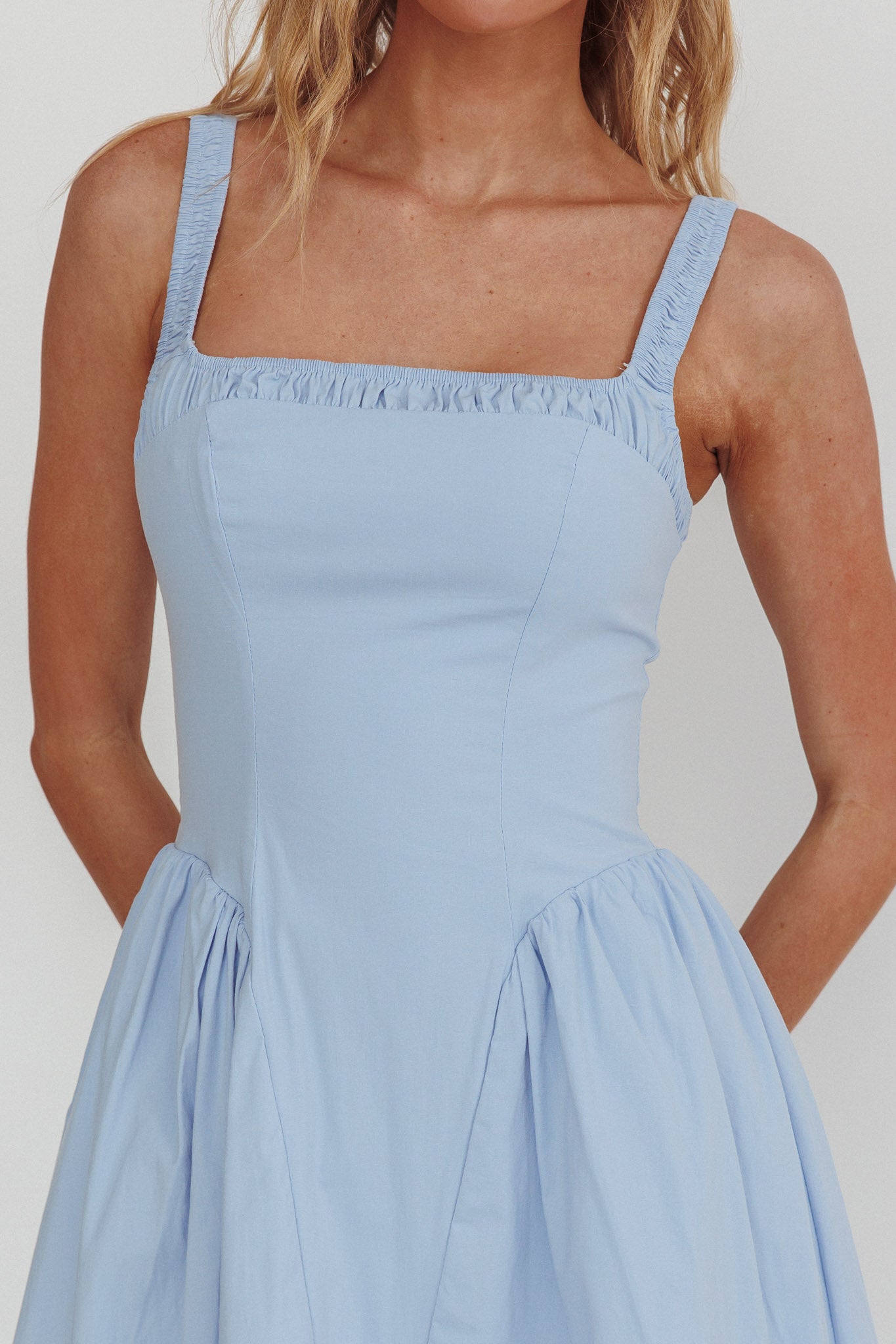 El Corazon Smocked Neckline Maxi Dress Blue | Selfie Leslie