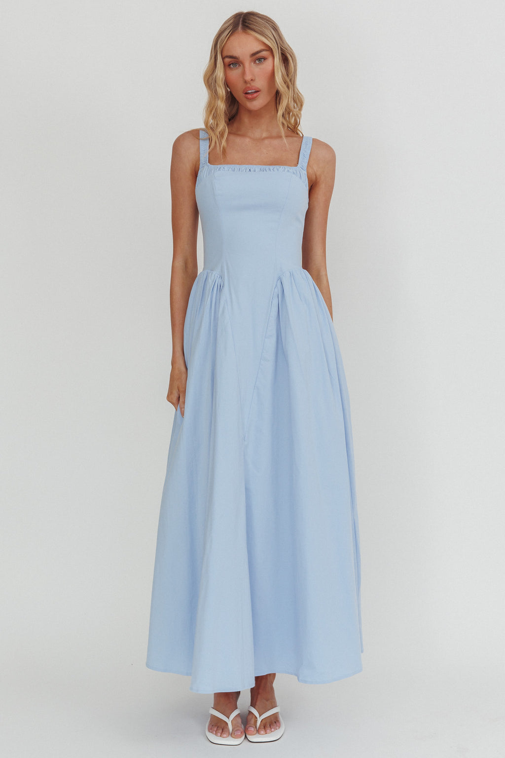 El Corazon Smocked Neckline Maxi Dress Blue by Selfie Leslie