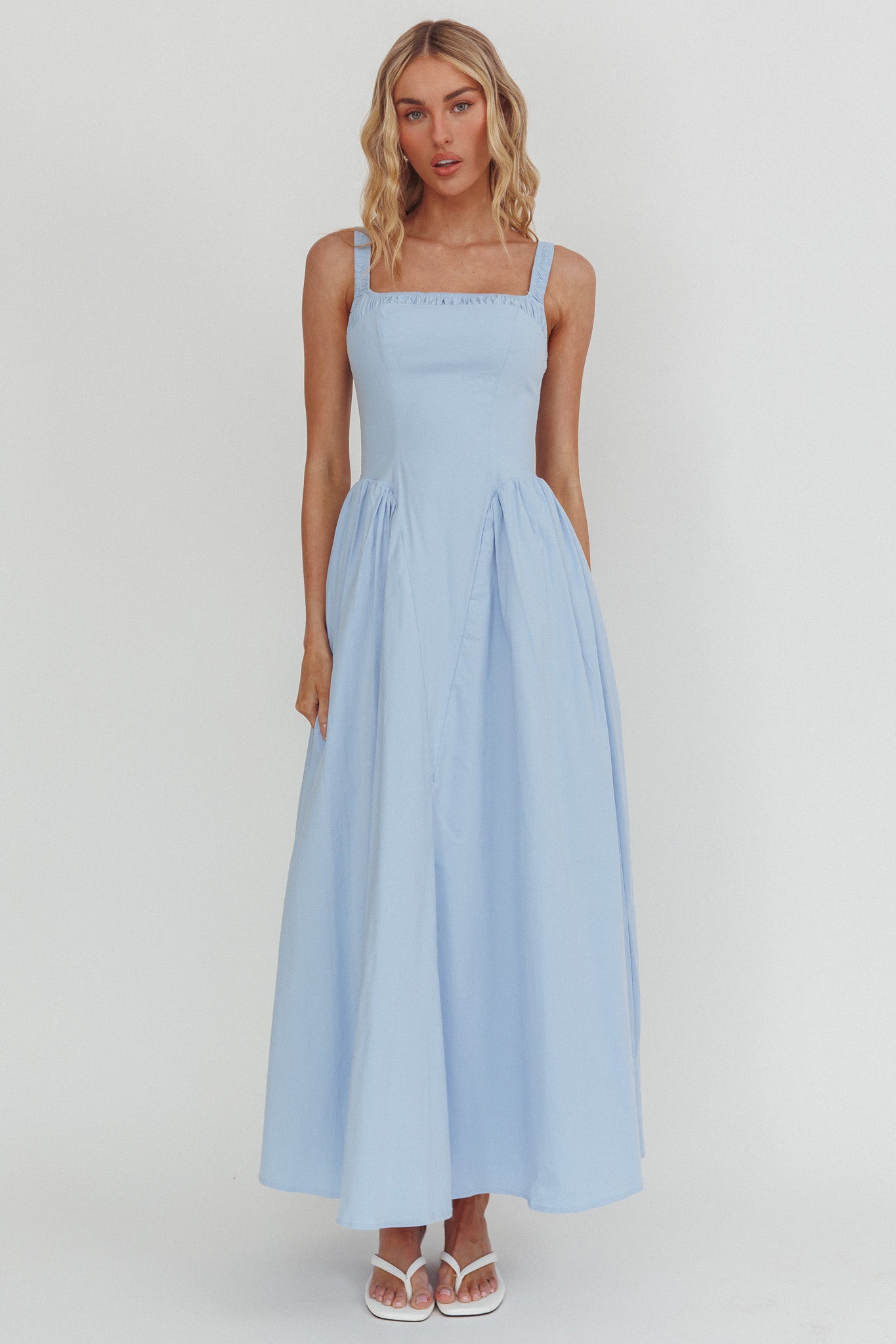El Corazon Smocked Neckline Maxi Dress Blue by Selfie Leslie