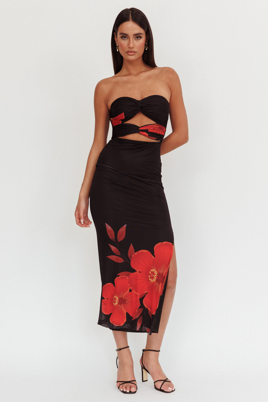Silah Twist Bodice Maxi Dress Hibiscus Black by Selfie Leslie
