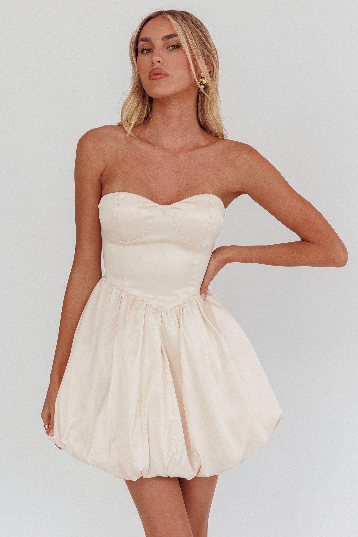 For Love Strapless Balloon Skirt Mini Dress Panna Cotta by Selfie Leslie