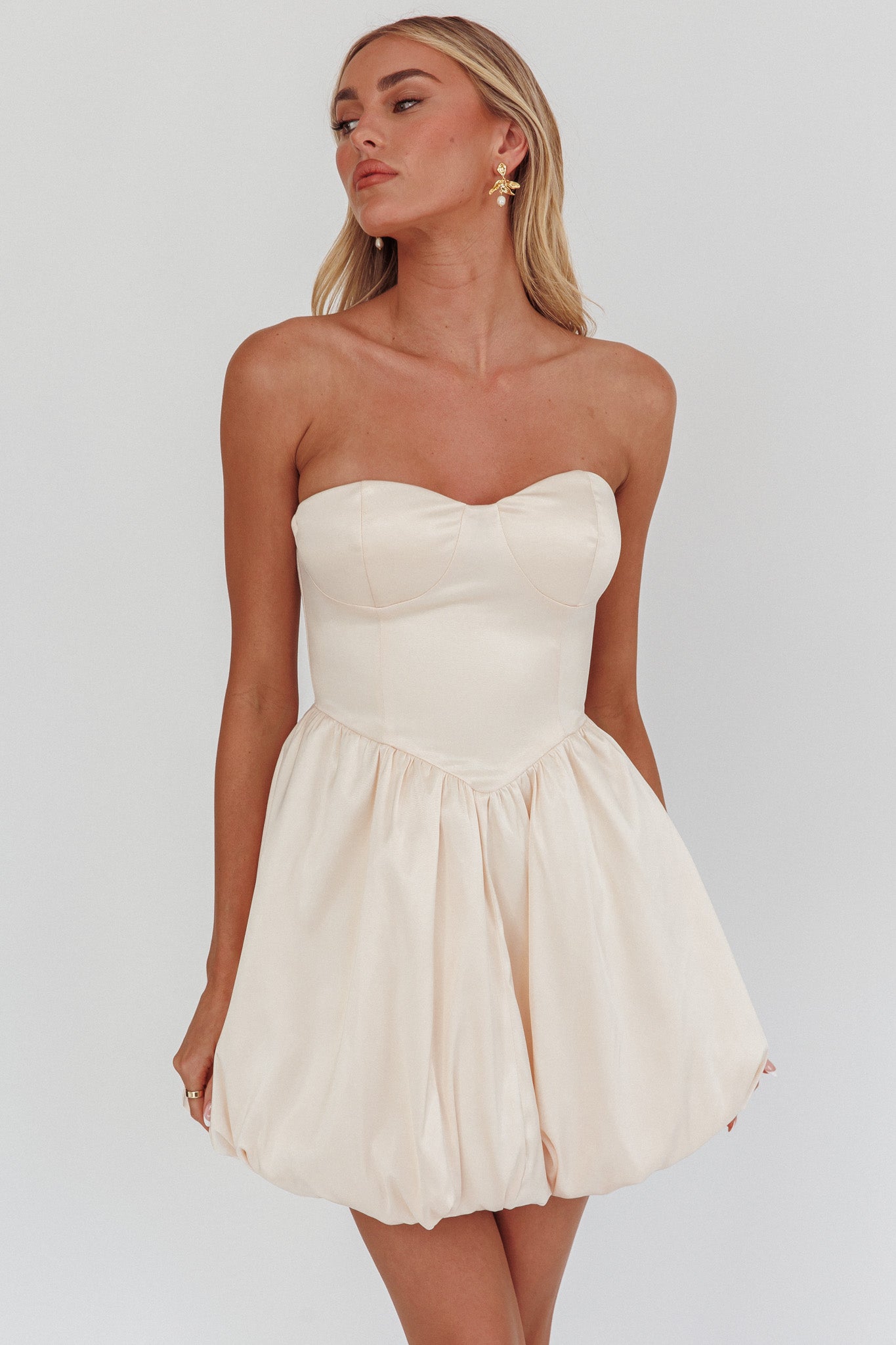 For Love Strapless Balloon Skirt Mini Dress Panna Cotta by Selfie Leslie