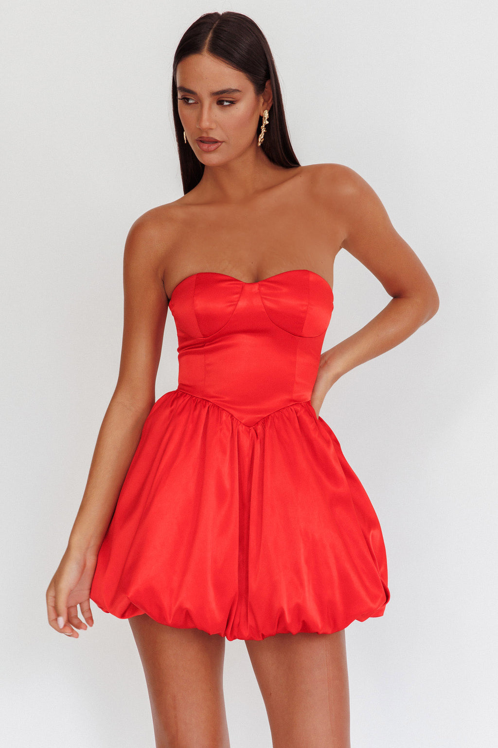 For Love Strapless Balloon Skirt Mini Dress Red by Selfie Leslie