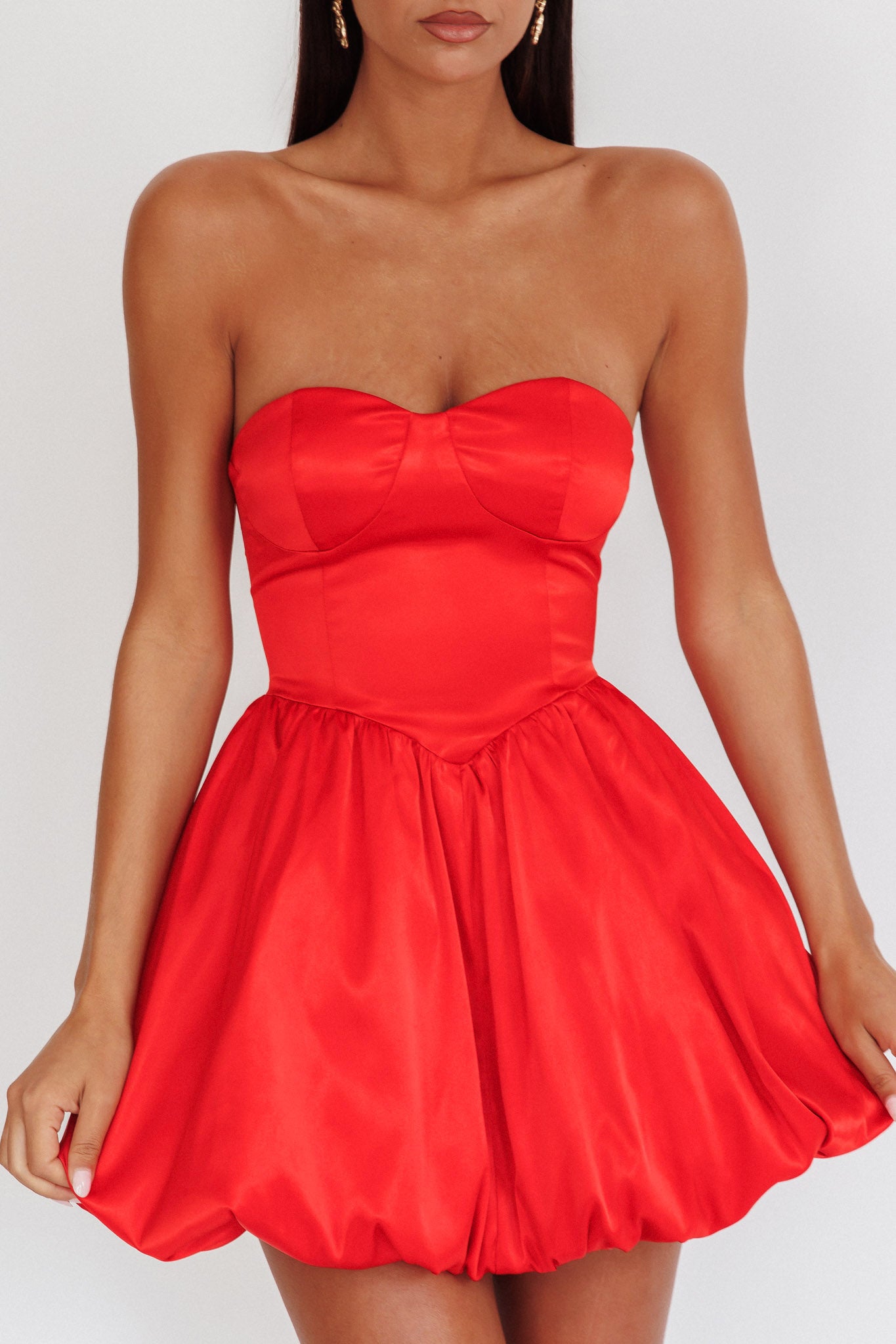 For Love Strapless Balloon Skirt Mini Dress Red by Selfie Leslie