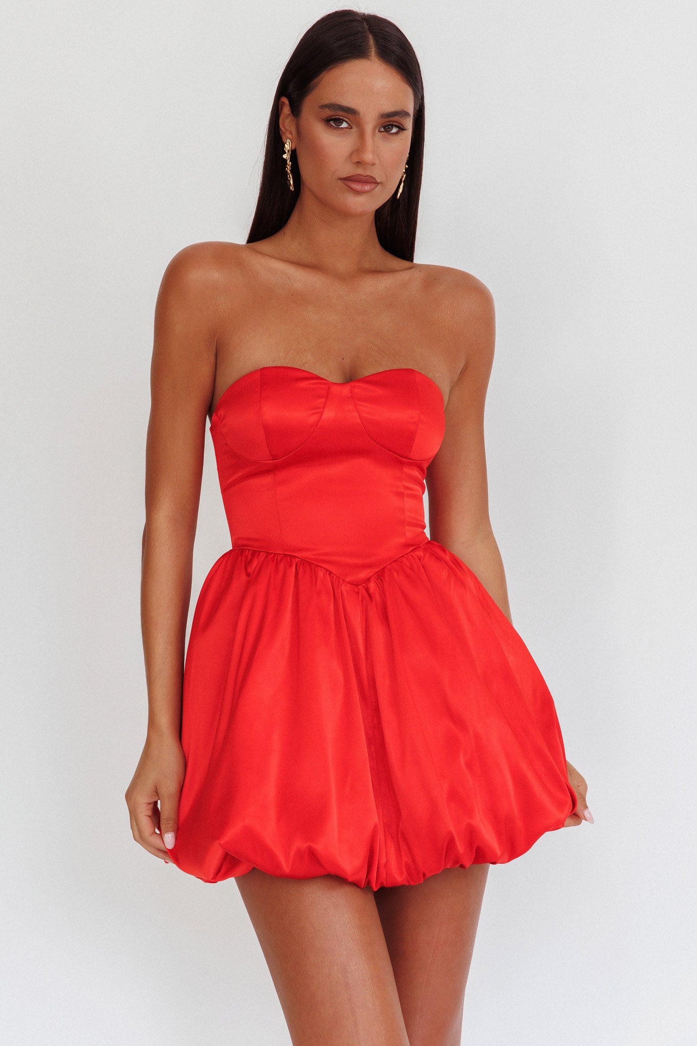 For Love Strapless Balloon Skirt Mini Dress Red by Selfie Leslie
