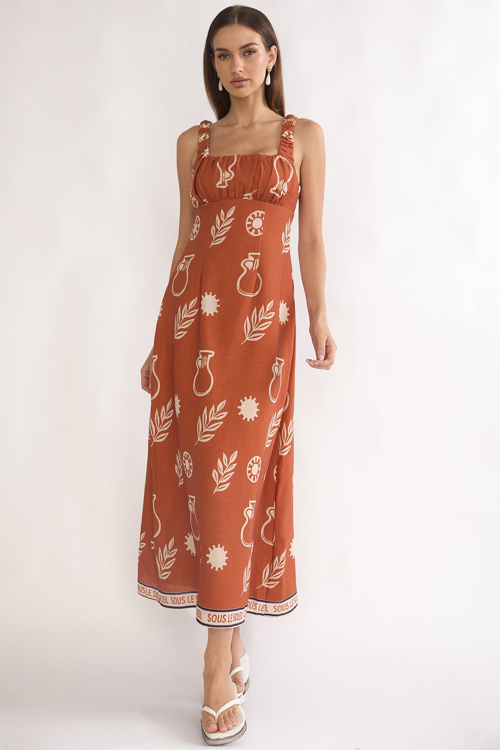 Aila Gathered Bust Maxi Dress Print Tan