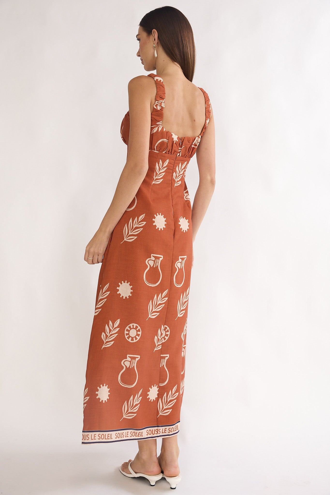 Aila Gathered Bust Maxi Dress Print Tan