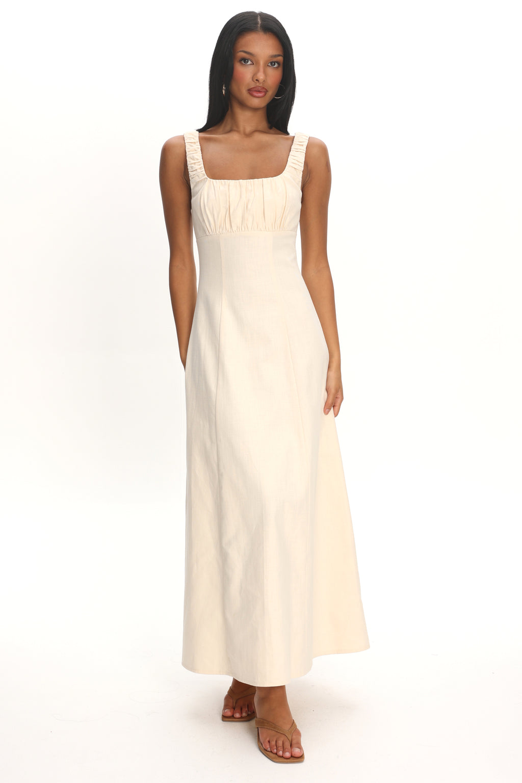Aila Gathered Bust Maxi Dress Cream