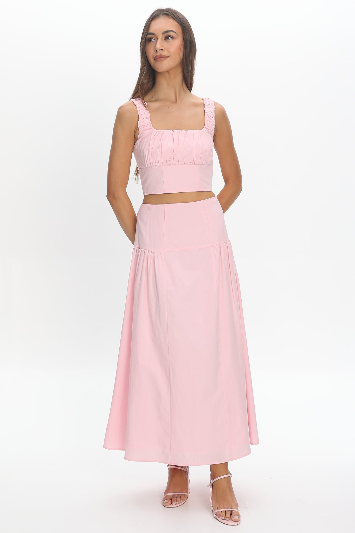 Carliet Tiered Maxi Skirt Pink