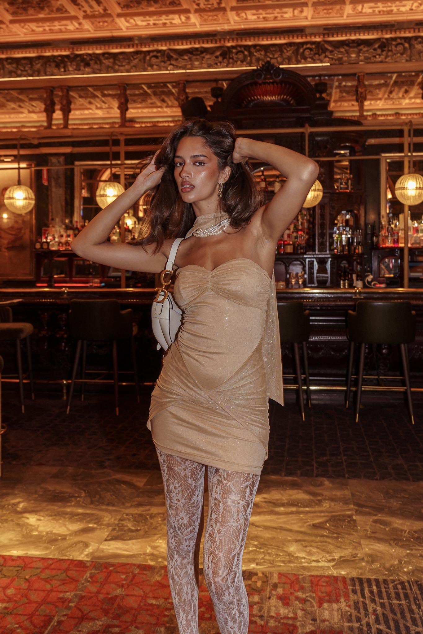 green emerald velvet dress Elma Bandeau Neck Tie Mini Dress Gold– Selfie Leslie