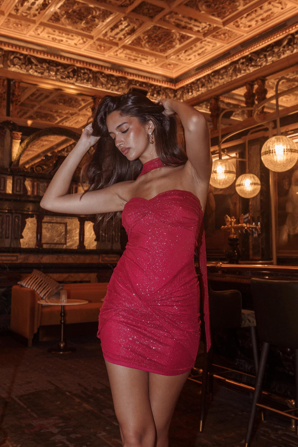 Elma Bandeau Neck Tie Mini Dress Red by Selfie Leslie