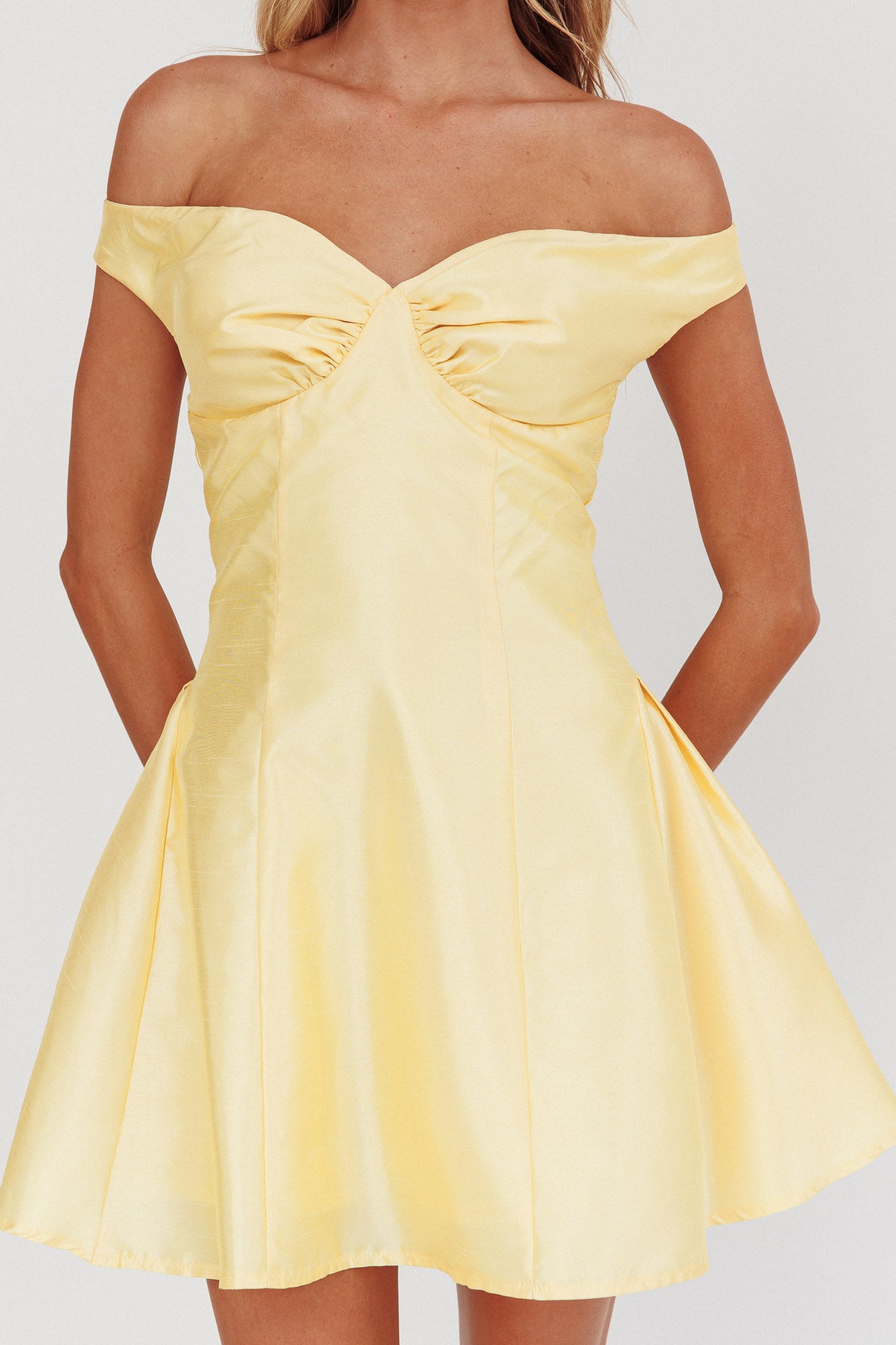 Silver Sun Off-Shoulder Mini Dress Soft Butter by Selfie Leslie