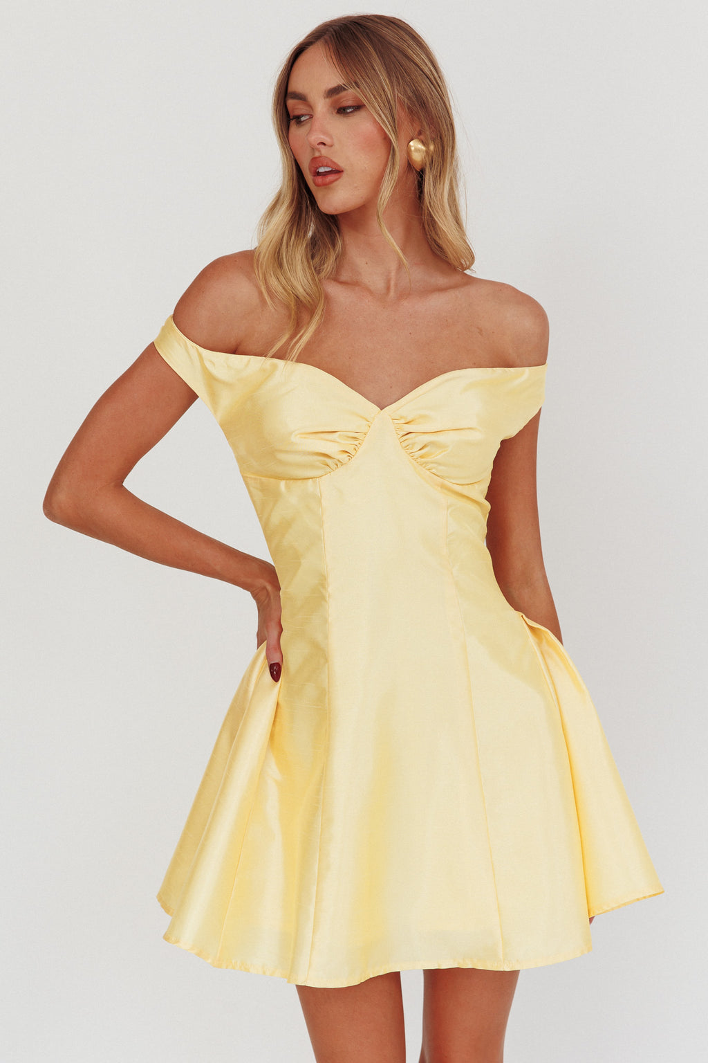 Silver Sun Off-Shoulder Mini Dress Soft Butter by Selfie Leslie