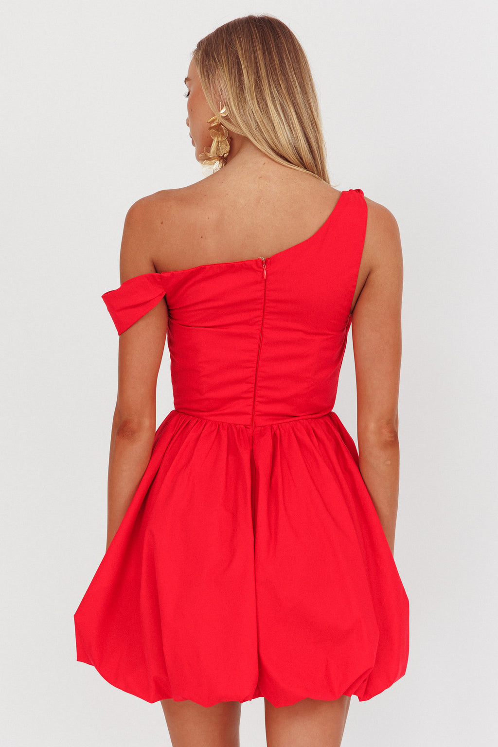 Celinda Asymmetric Neckline Balloon Mini Dress Red by Selfie Leslie