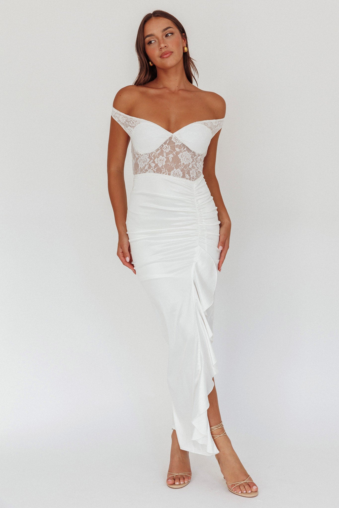 Tillie Lace Bodice Maxi Dress White by Selfie Leslie