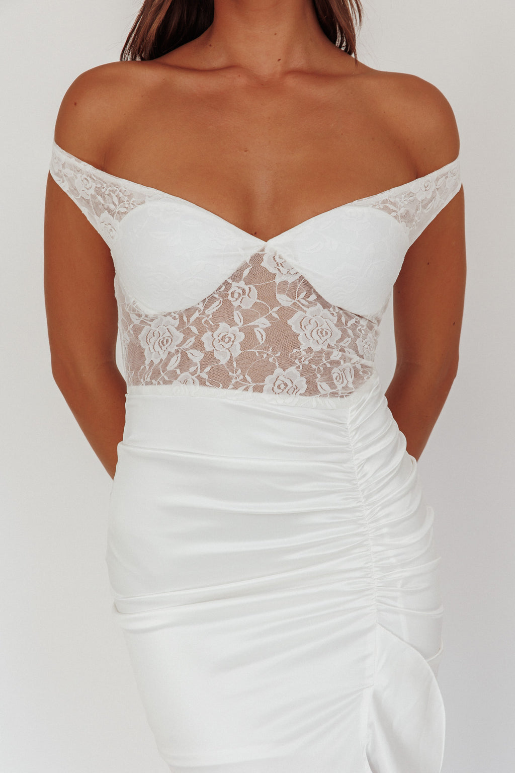 Tillie Lace Bodice Maxi Dress White by Selfie Leslie