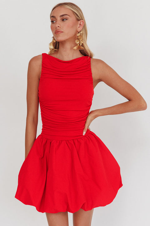 fitted lace wedding dress Dalayla Sleeveless Balloon Skirt Mini Dress Red