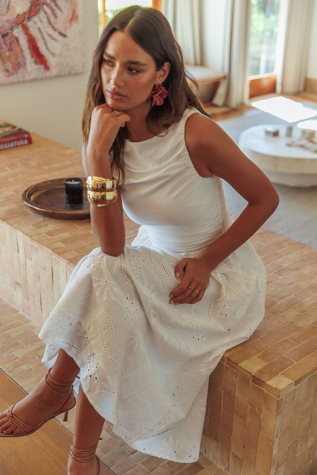 Dalayla Sleeveless Eyelet Maxi Dress White by Selfie Leslie