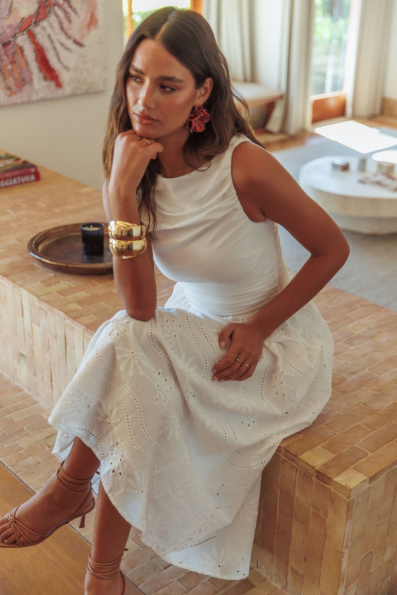 Dalayla Sleeveless Eyelet Maxi Dress White by Selfie Leslie