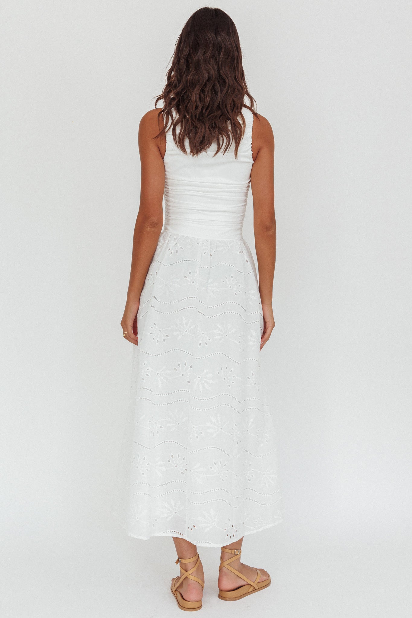 Dalayla Sleeveless Eyelet Maxi Dress White by Selfie Leslie
