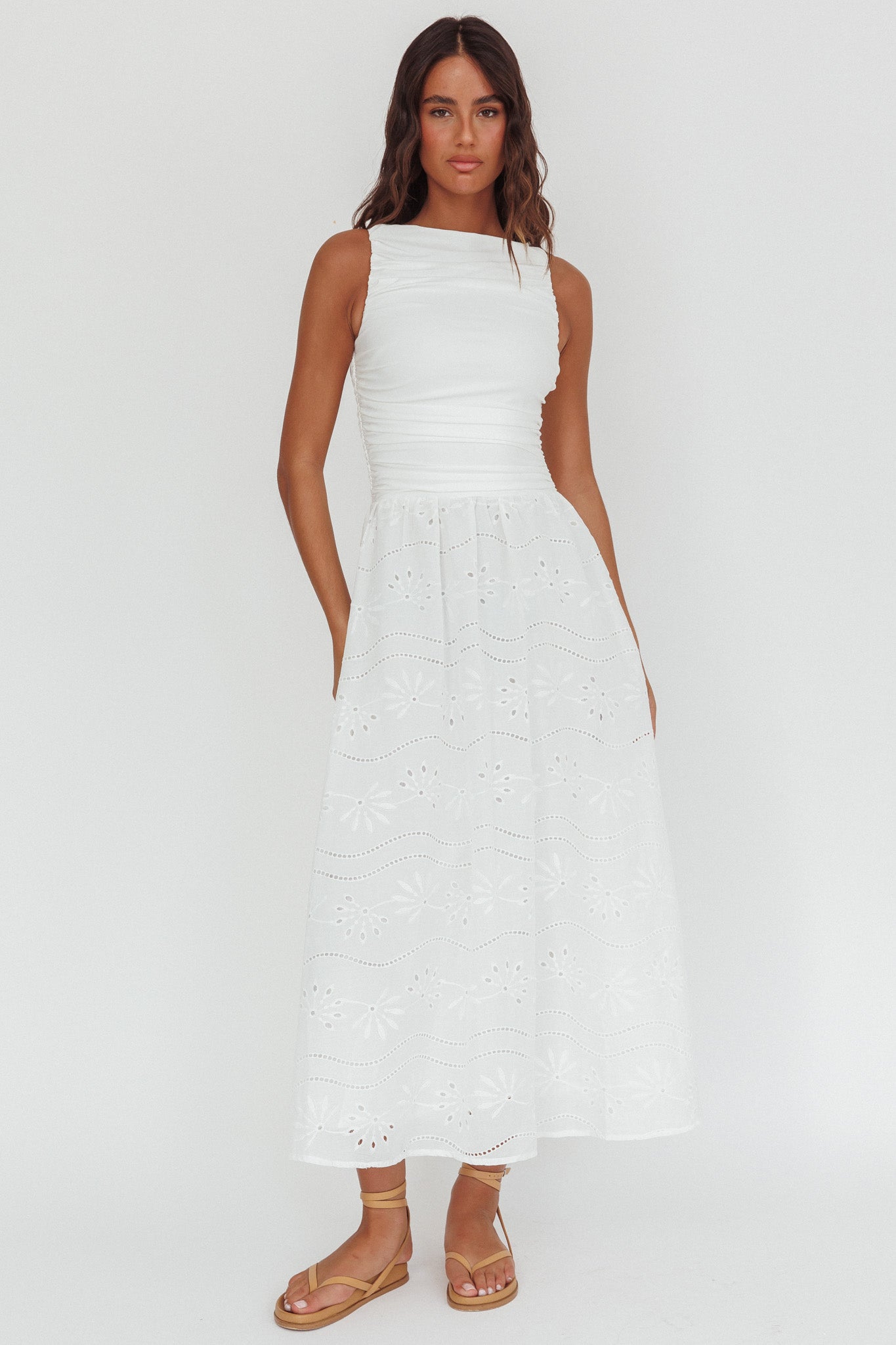 Dalayla Sleeveless Eyelet Maxi Dress White by Selfie Leslie