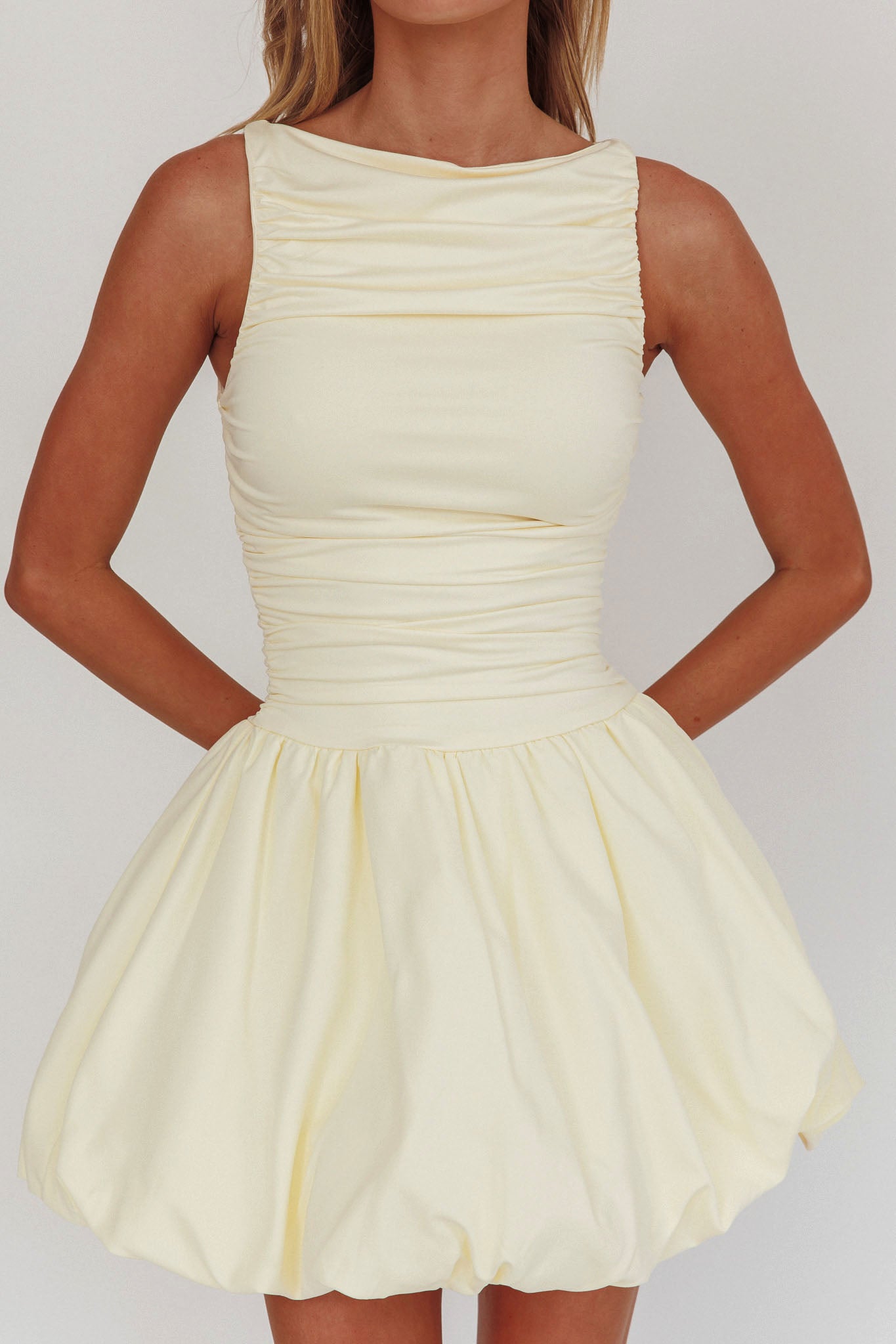 Dalayla Sleeveless Balloon Skirt Mini Dress Butter by Selfie Leslie