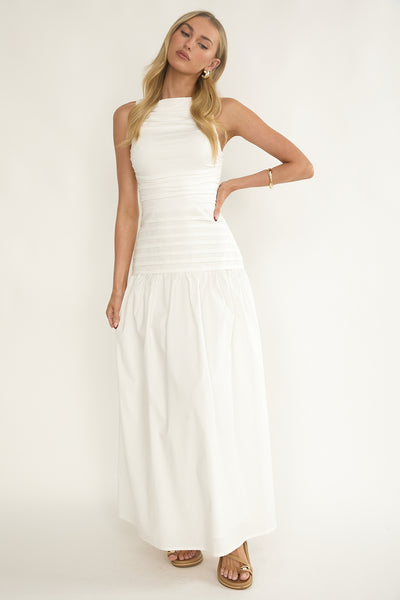 Dalayla Sleeveless Pintuck Maxi Dress White | Selfie Leslie