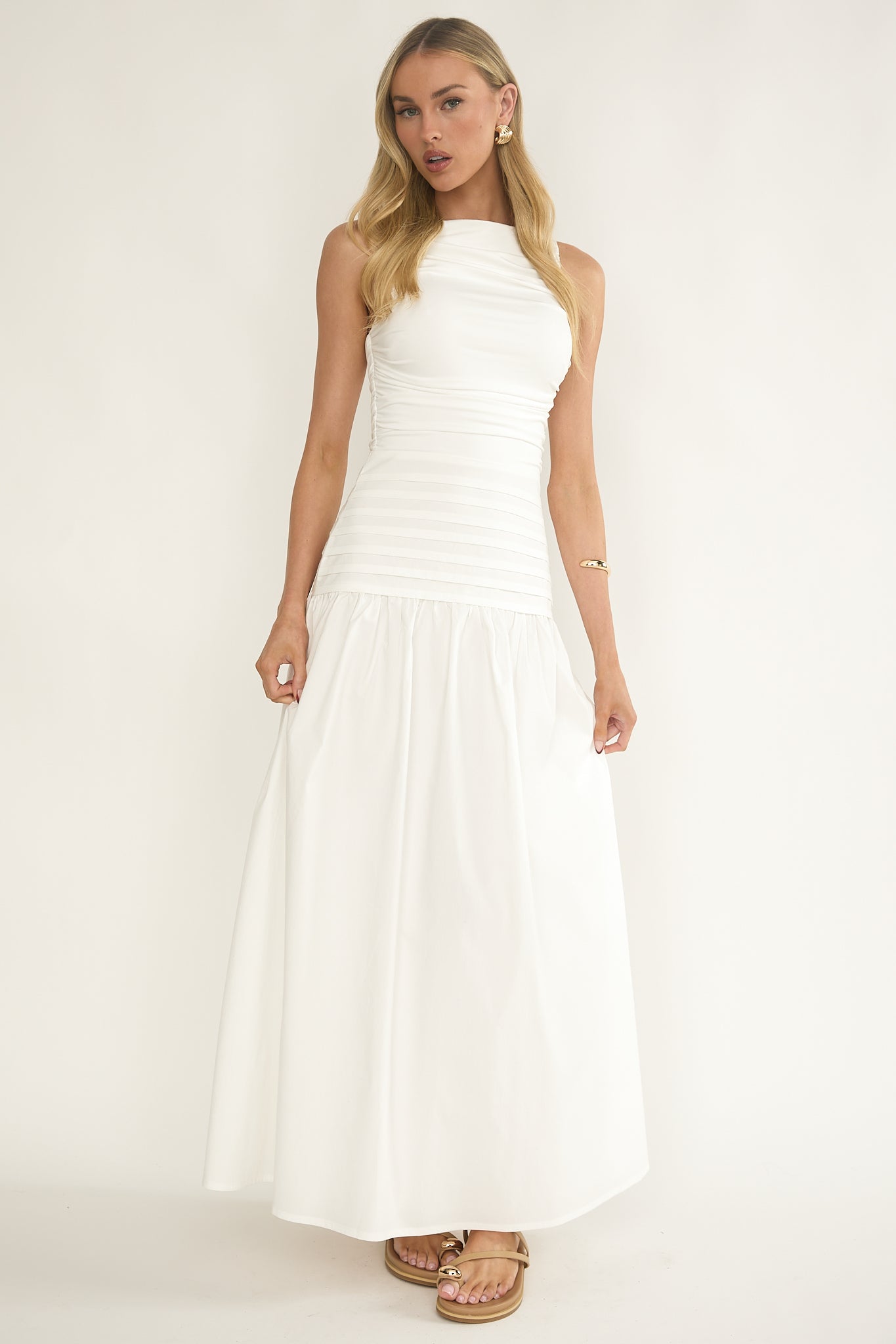 Dalayla Sleeveless Pintuck Maxi Dress White by Selfie Leslie