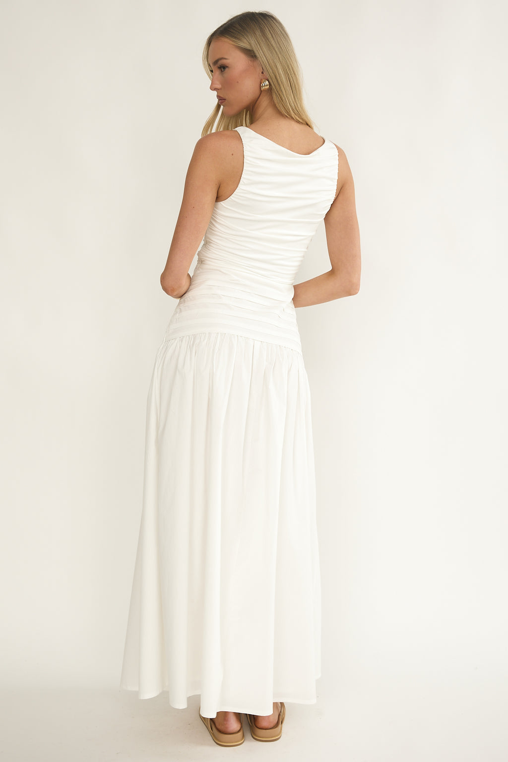 Dalayla Sleeveless Pintuck Maxi Dress White by Selfie Leslie