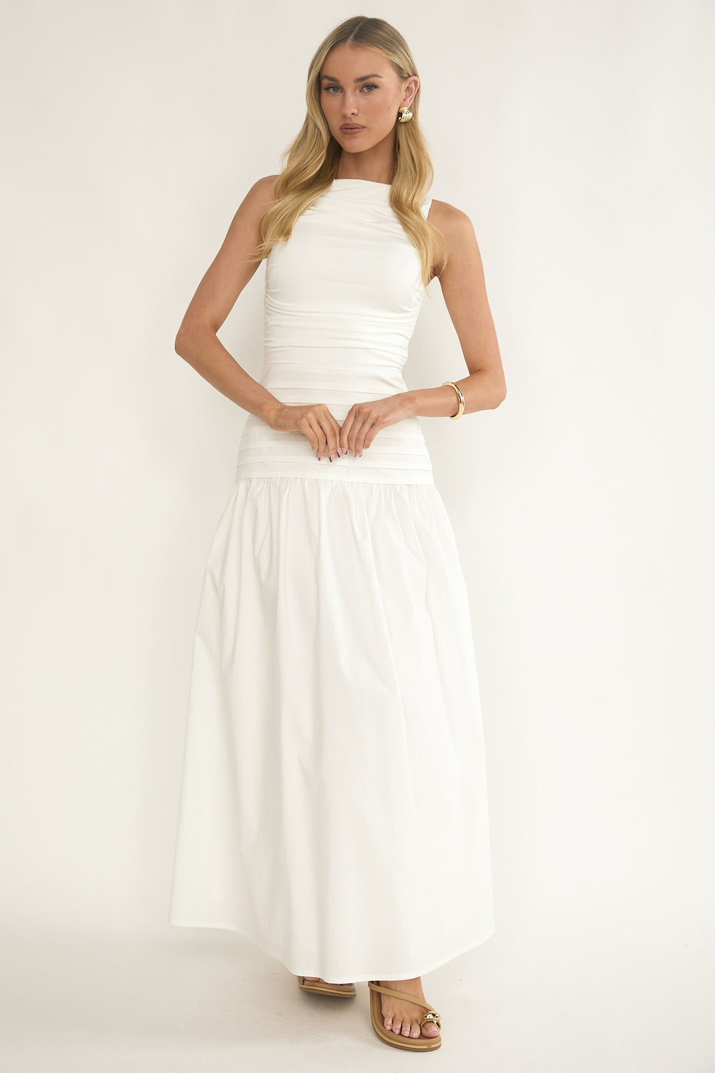 Dalayla Sleeveless Pintuck Maxi Dress White by Selfie Leslie